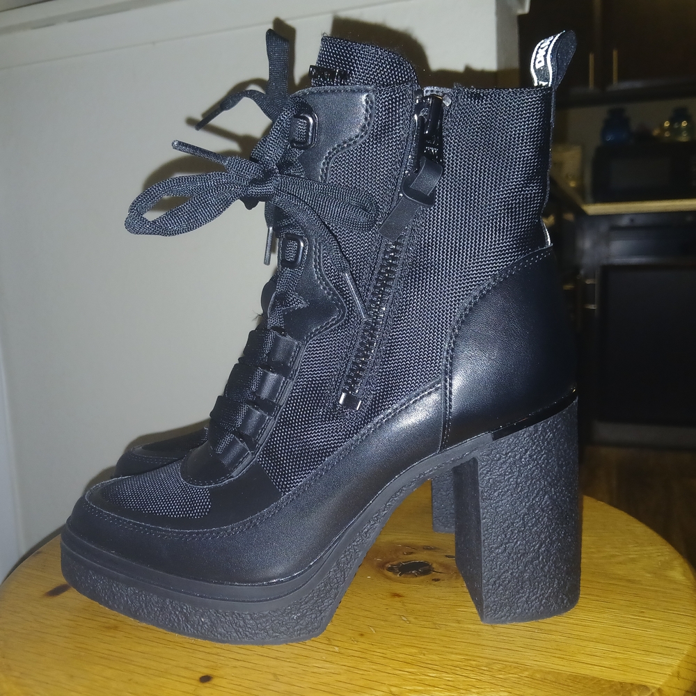DKNYC Black Lace-Up Platform Ankle Boots